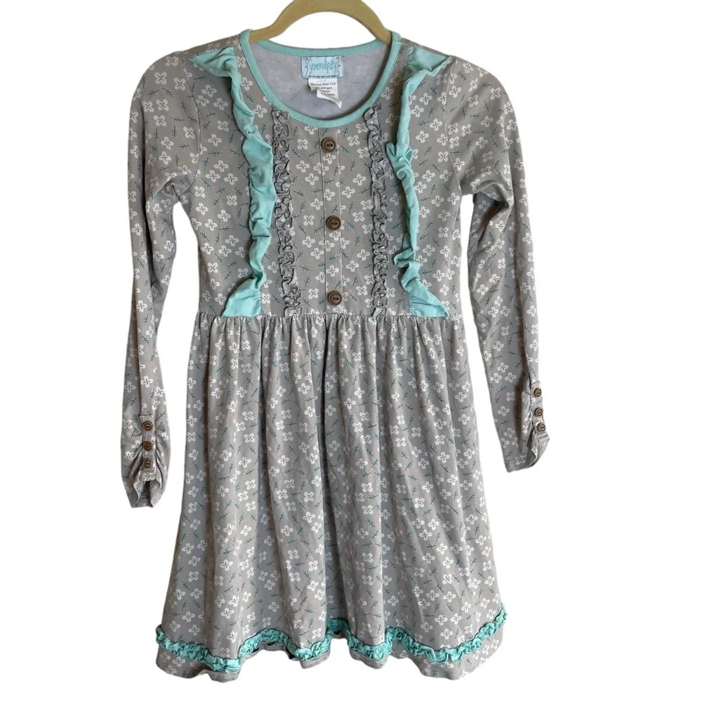 Serendipity by Shrimp & Grits Floral Ruffle Long Sleeve Dress Girl’s XL  9/10